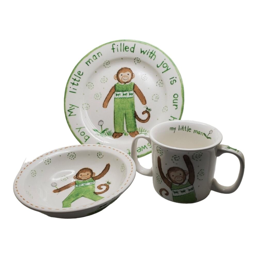 Kelly B. Rightsell Little Man Mac Monkey Bone China Child’s 3-Piece Dining Set